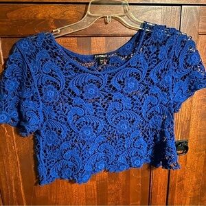 Express Cobalt Blue Open Lace Overlay Crop Top EUC Size Small It#C78